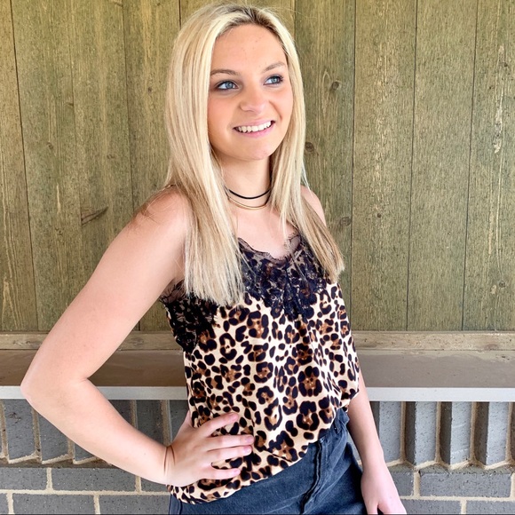 🔥HOTTT🔥Leopard Print Lace Cami Casual Tank Top Medium NWT - Picture 4 of 9